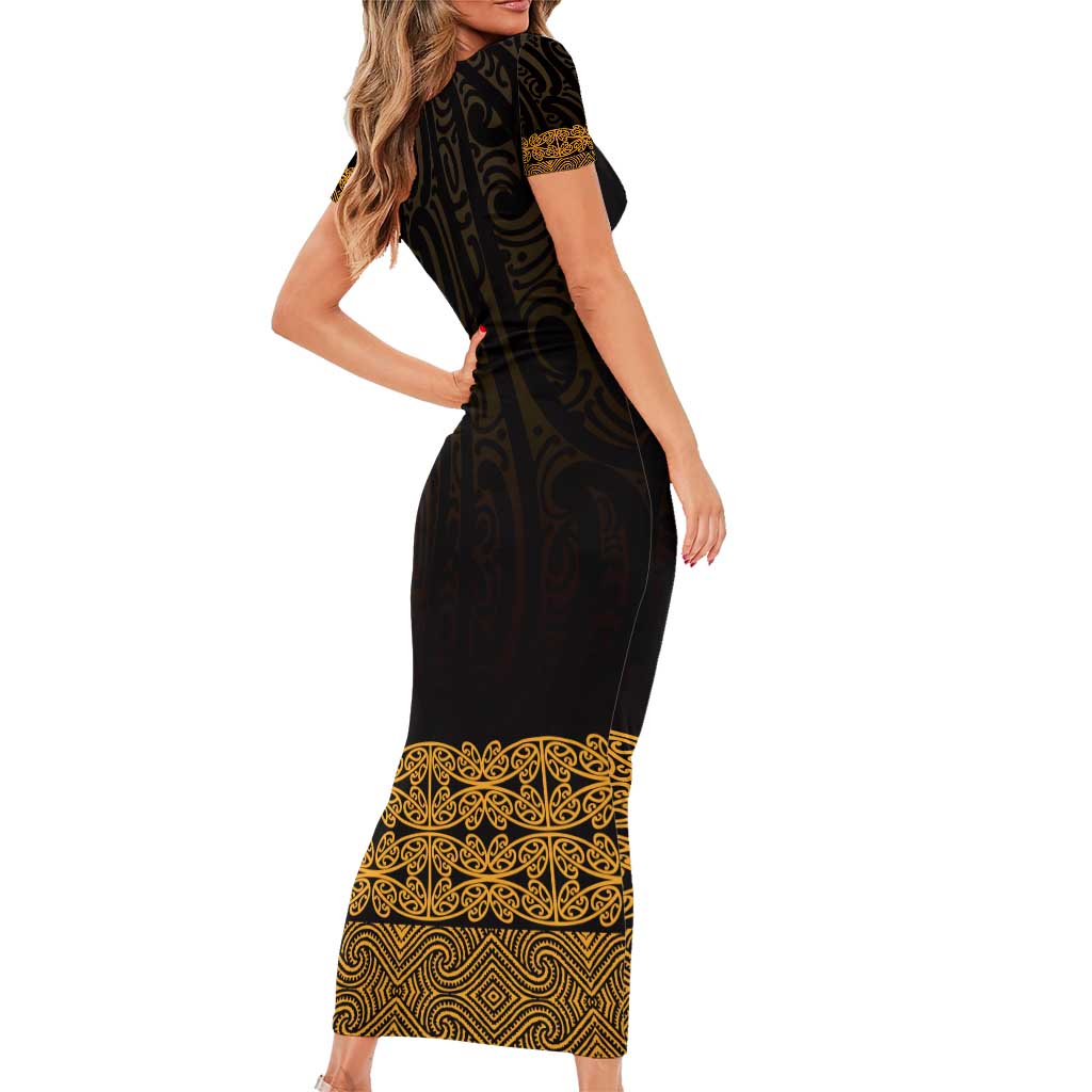 New Zealand Maori Kowhaiwhai Family Matching Short Sleeve Bodycon Dress and Hawaiian Shirt Karaka Maui and Mangopare