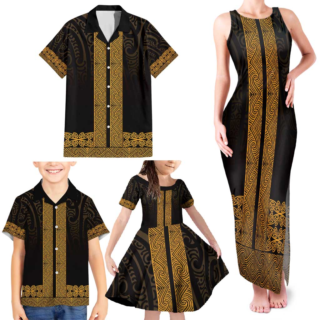 New Zealand Maori Kowhaiwhai Family Matching Tank Maxi Dress and Hawaiian Shirt Karaka Maui and Mangopare