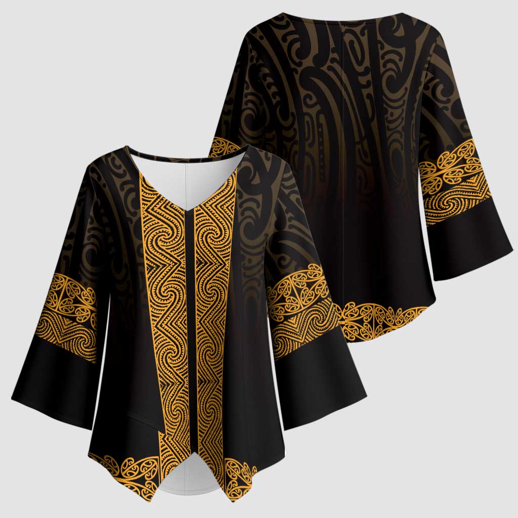New Zealand Maori Kowhaiwhai Kimono Sleeve Blouse Karaka Maui and Mangopare - Polynesian Pride