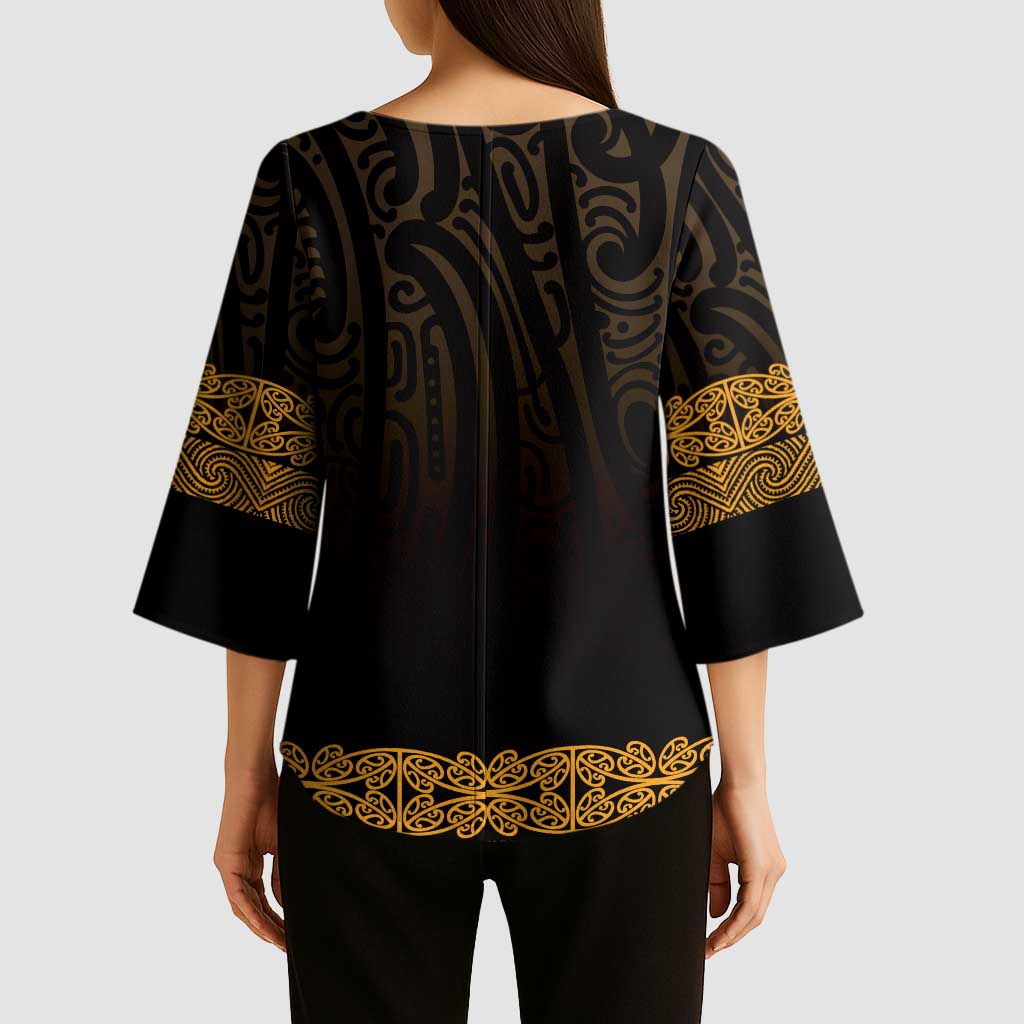 New Zealand Maori Kowhaiwhai Kimono Sleeve Blouse Karaka Maui and Mangopare - Polynesian Pride