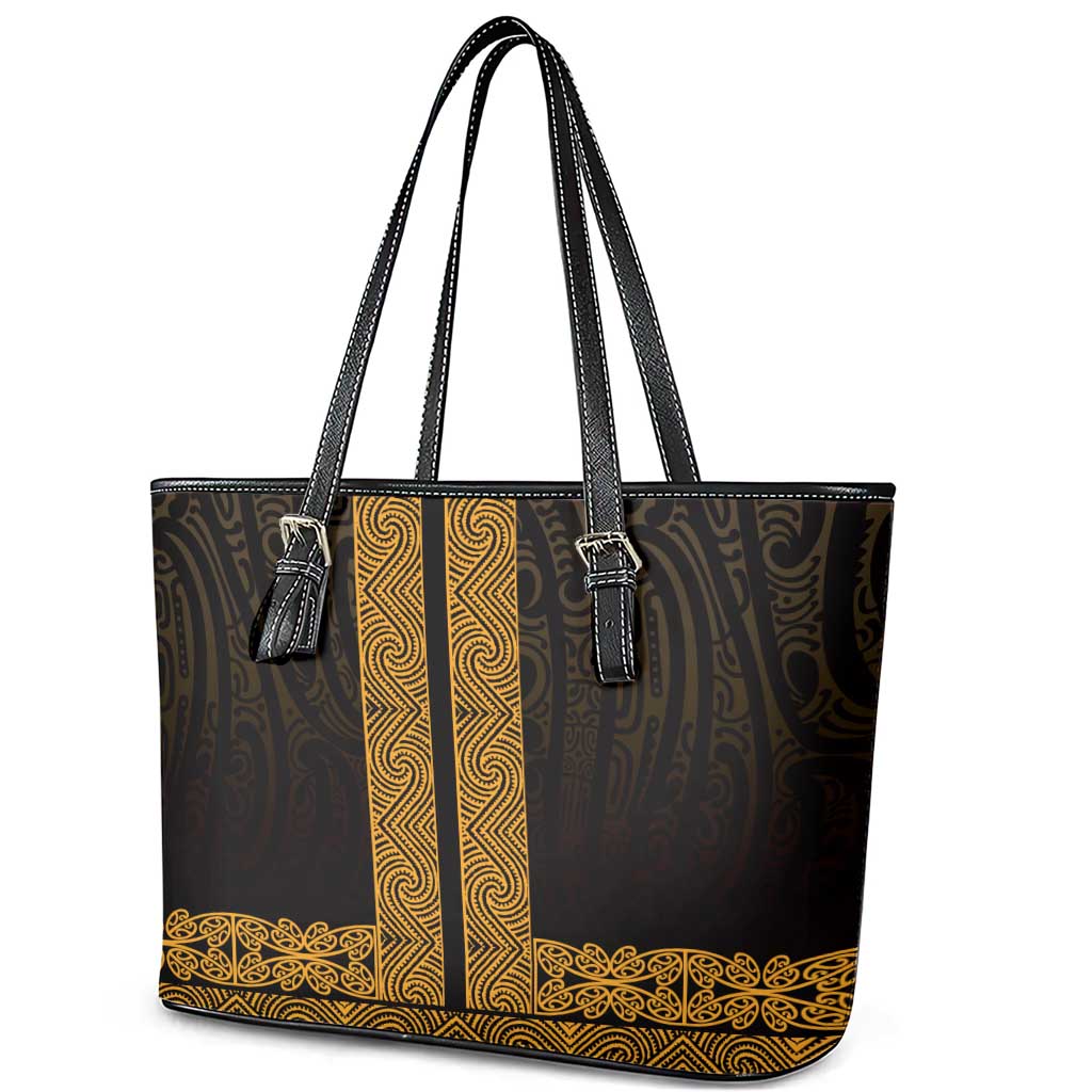 New Zealand Maori Kowhaiwhai Leather Tote Bag Karaka Maui and Mangopare