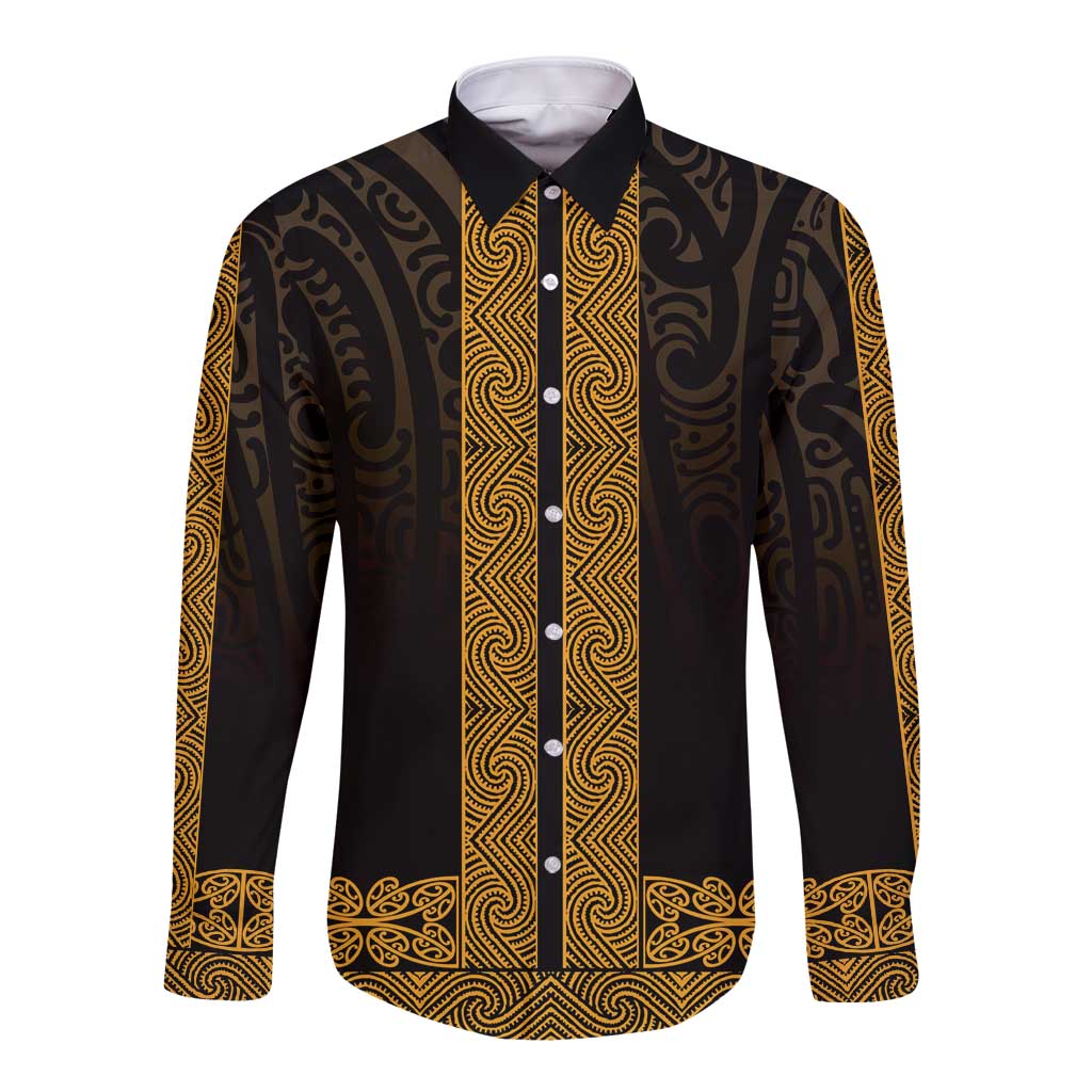 New Zealand Maori Kowhaiwhai Long Sleeve Button Shirt Karaka Maui and Mangopare