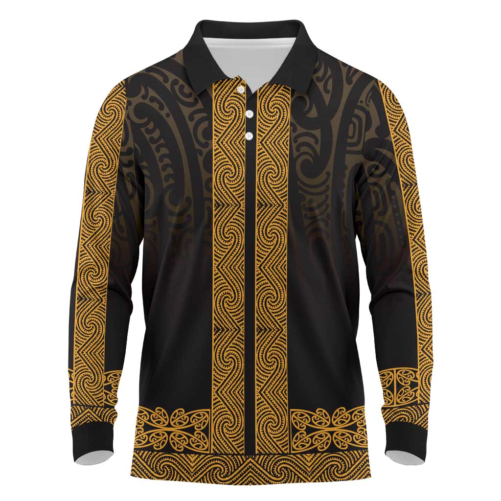 New Zealand Maori Kowhaiwhai Long Sleeve Polo Shirt Karaka Maui and Mangopare