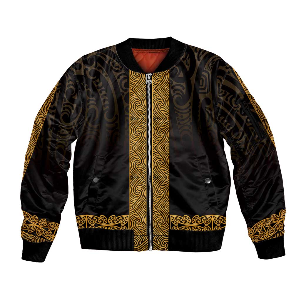 New Zealand Maori Kowhaiwhai Sleeve Zip Bomber Jacket Karaka Maui and Mangopare
