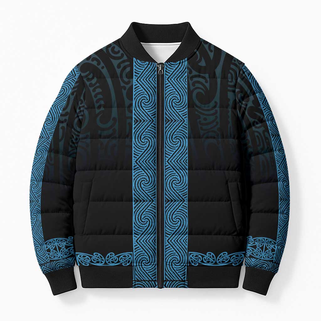 New Zealand Maori Kowhaiwhai Bomber Puffer Jacket Kikorangi Maui and Mangopare - Polynesian Pride