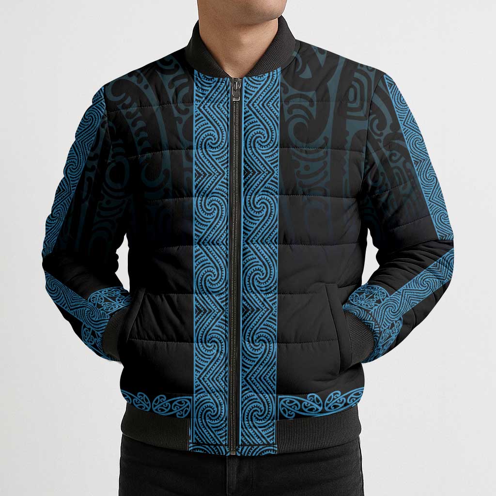 New Zealand Maori Kowhaiwhai Bomber Puffer Jacket Kikorangi Maui and Mangopare - Polynesian Pride