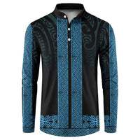 New Zealand Maori Kowhaiwhai Button Sweatshirt Kikorangi Maui and Mangopare