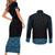 New Zealand Maori Kowhaiwhai Couples Matching Short Sleeve Bodycon Dress and Long Sleeve Button Shirt Kikorangi Maui and Mangopare