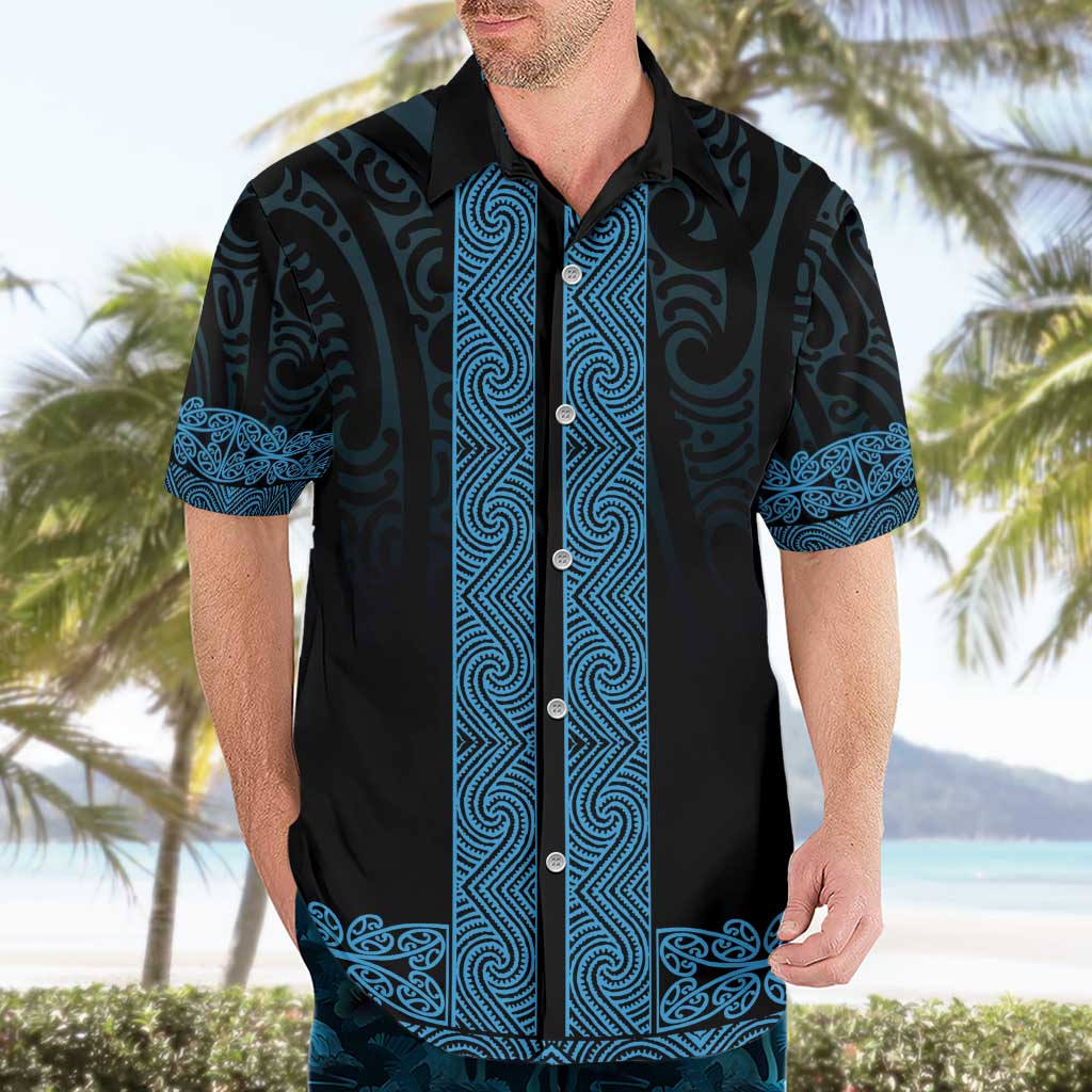 New Zealand Maori Kowhaiwhai Hawaiian Shirt Kikorangi Maui and Mangopare