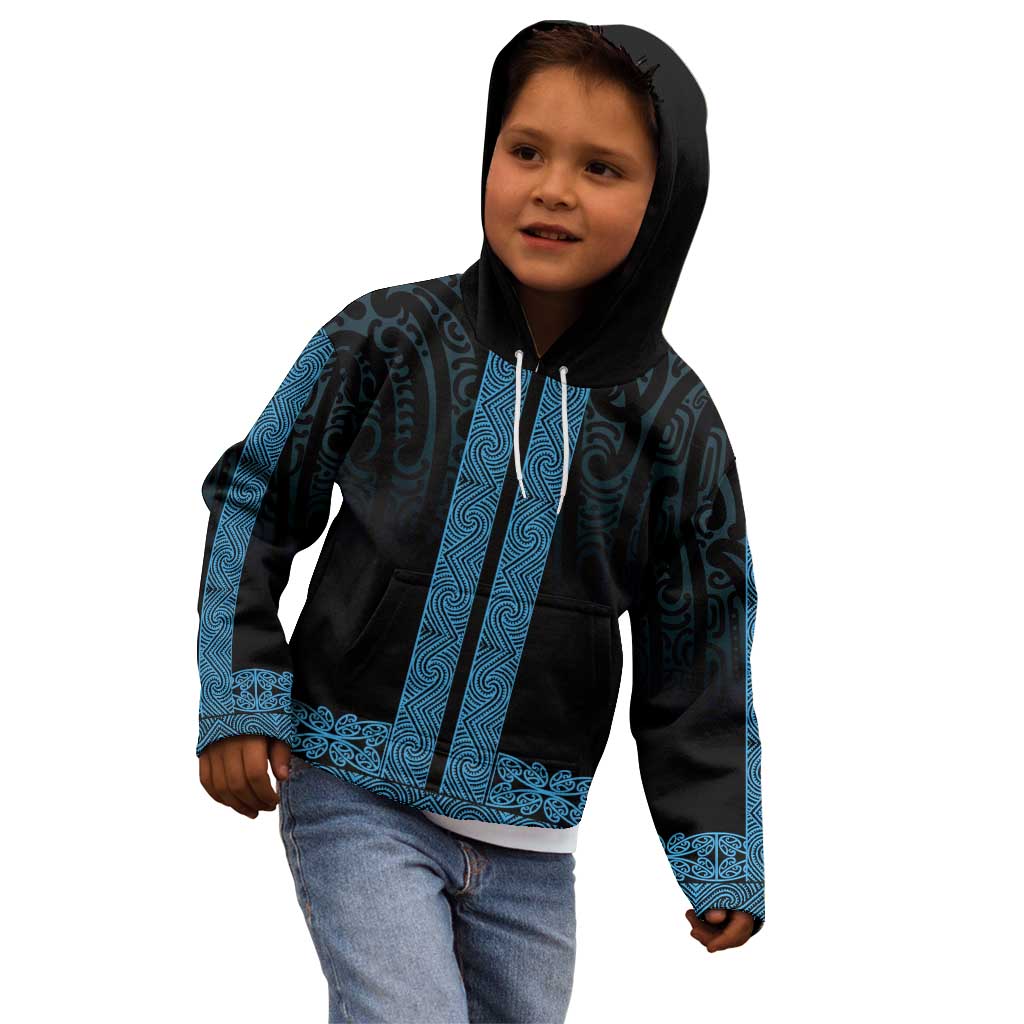 New Zealand Maori Kowhaiwhai Kid Hoodie Kikorangi Maui and Mangopare
