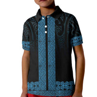 New Zealand Maori Kowhaiwhai Kid Polo Shirt Kikorangi Maui and Mangopare