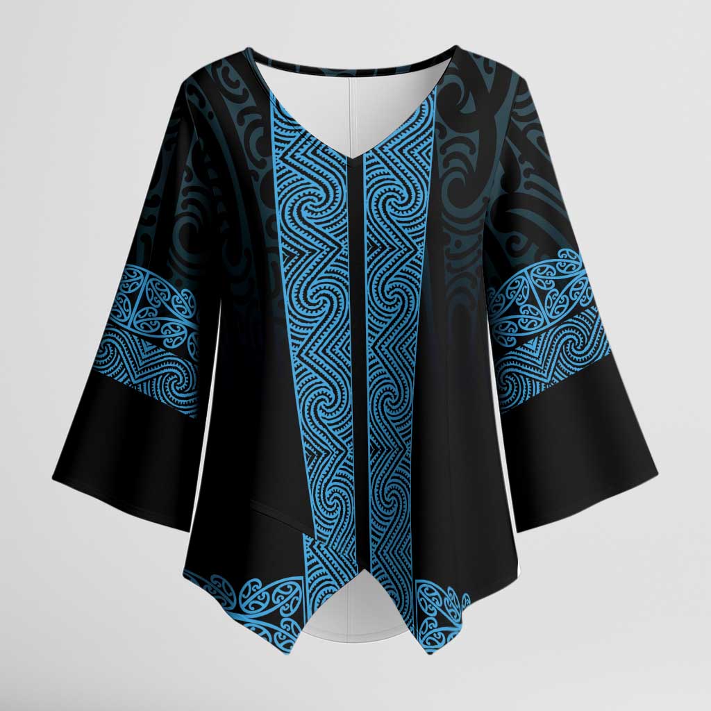 New Zealand Maori Kowhaiwhai Kimono Sleeve Blouse Kikorangi Maui and Mangopare - Polynesian Pride