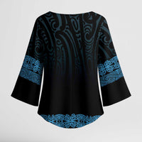 New Zealand Maori Kowhaiwhai Kimono Sleeve Blouse Kikorangi Maui and Mangopare - Polynesian Pride