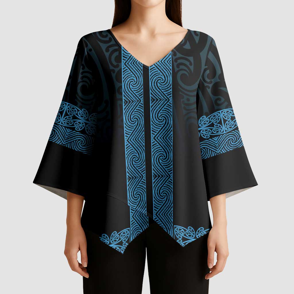 New Zealand Maori Kowhaiwhai Kimono Sleeve Blouse Kikorangi Maui and Mangopare - Polynesian Pride
