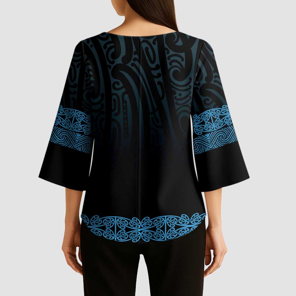 New Zealand Maori Kowhaiwhai Kimono Sleeve Blouse Kikorangi Maui and Mangopare - Polynesian Pride