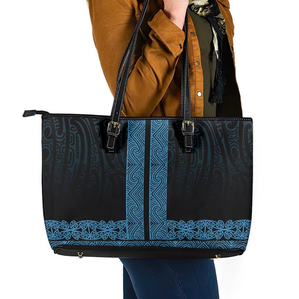 New Zealand Maori Kowhaiwhai Leather Tote Bag Kikorangi Maui and Mangopare