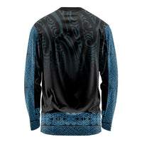 New Zealand Maori Kowhaiwhai Long Sleeve Shirt Kikorangi Maui and Mangopare