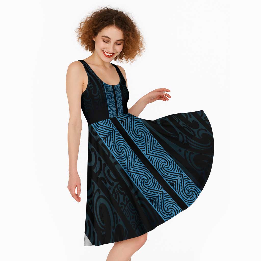 New Zealand Maori Kowhaiwhai Midi Dress Kikorangi Maui and Mangopare - Polynesian Pride