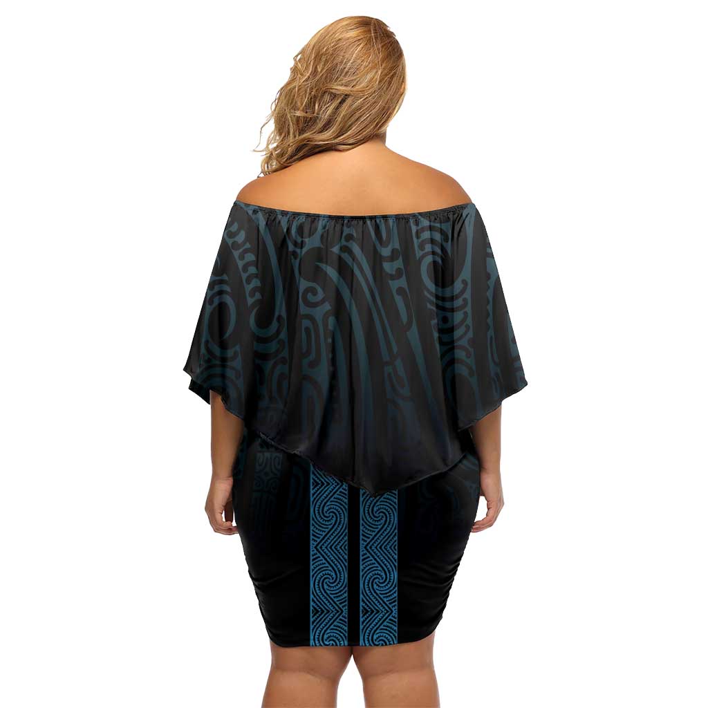 New Zealand Maori Kowhaiwhai Off Shoulder Short Dress Kikorangi Maui and Mangopare