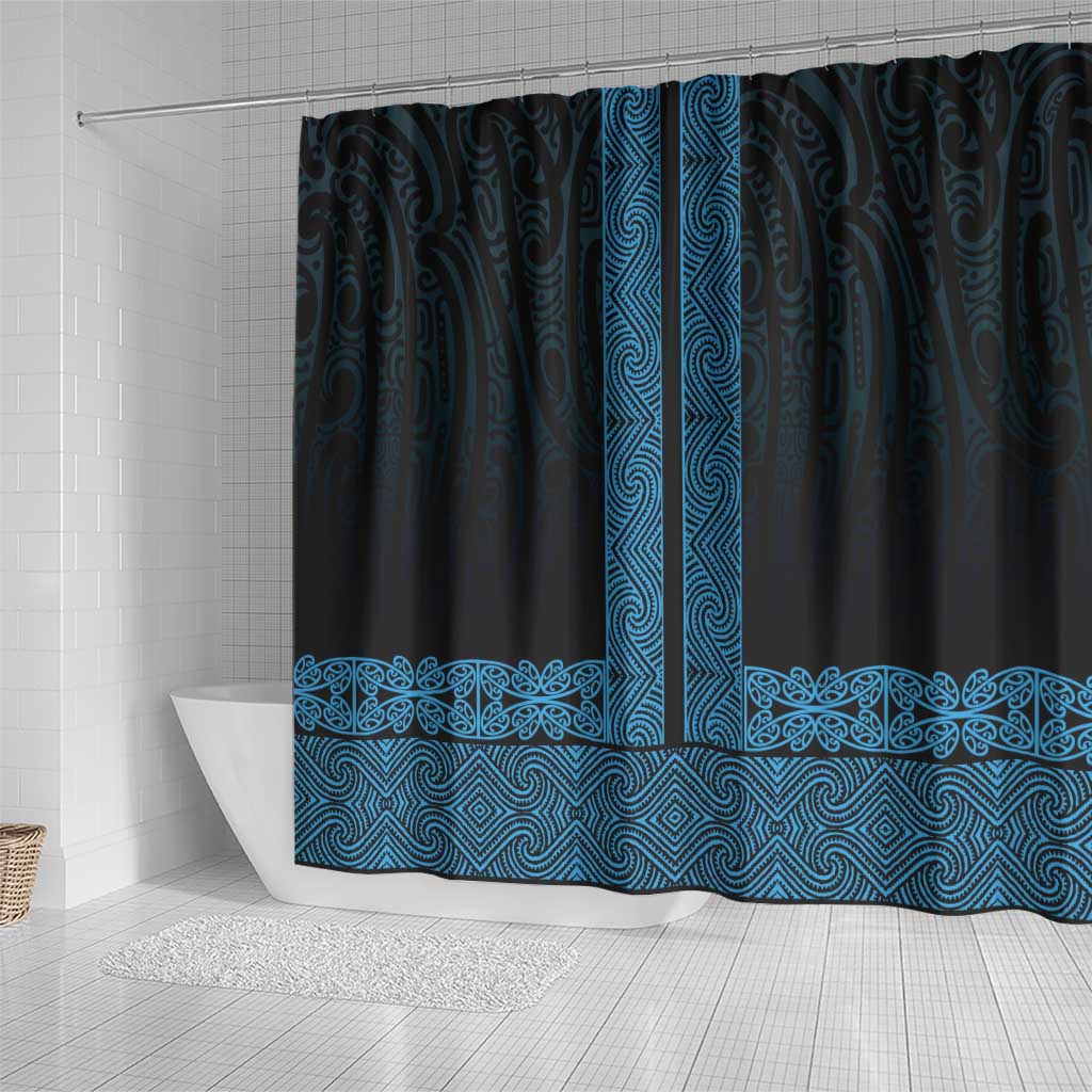 New Zealand Maori Kowhaiwhai Shower Curtain Kikorangi Maui and Mangopare