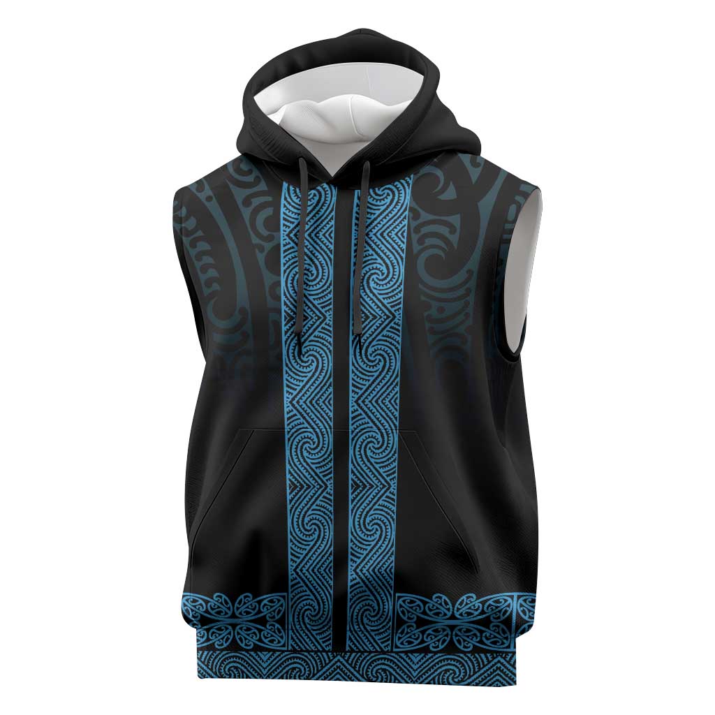 New Zealand Maori Kowhaiwhai Sleeveless Hoodie Kikorangi Maui and Mangopare - Polynesian Pride