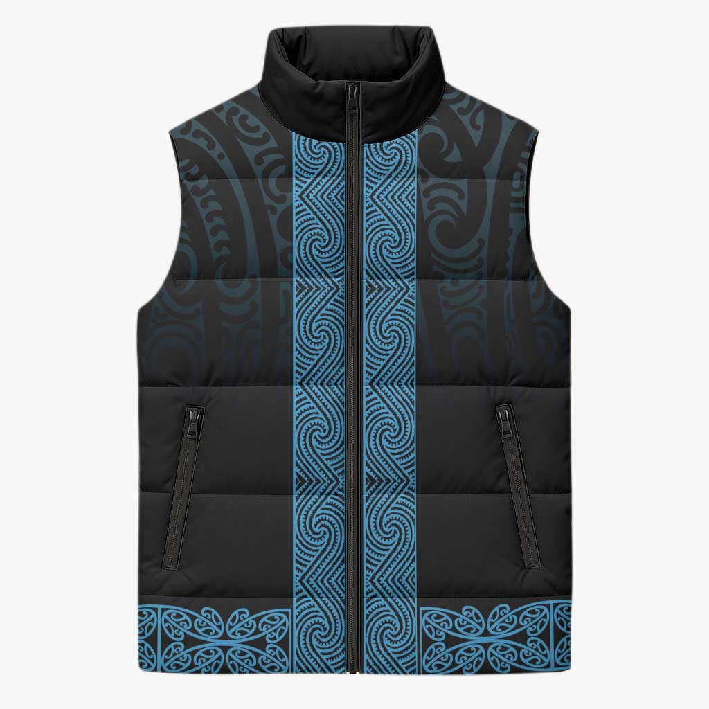 New Zealand Maori Kowhaiwhai Sleeveless Puffer Jacket Kikorangi Maui and Mangopare - Polynesian Pride