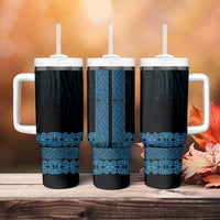 New Zealand Maori Kowhaiwhai Tumbler With Handle Kikorangi Maui and Mangopare