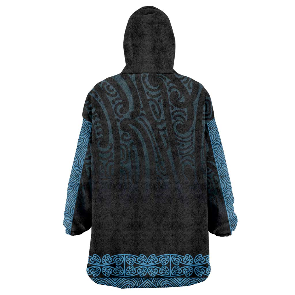 New Zealand Maori Kowhaiwhai Wearable Blanket Hoodie Kikorangi Maui and Mangopare
