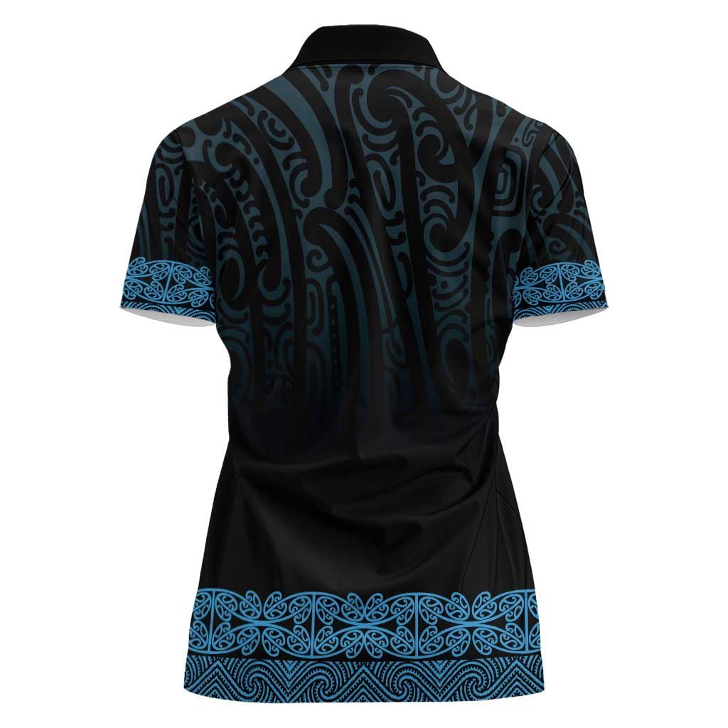 New Zealand Maori Kowhaiwhai Women Polo Shirt Kikorangi Maui and Mangopare