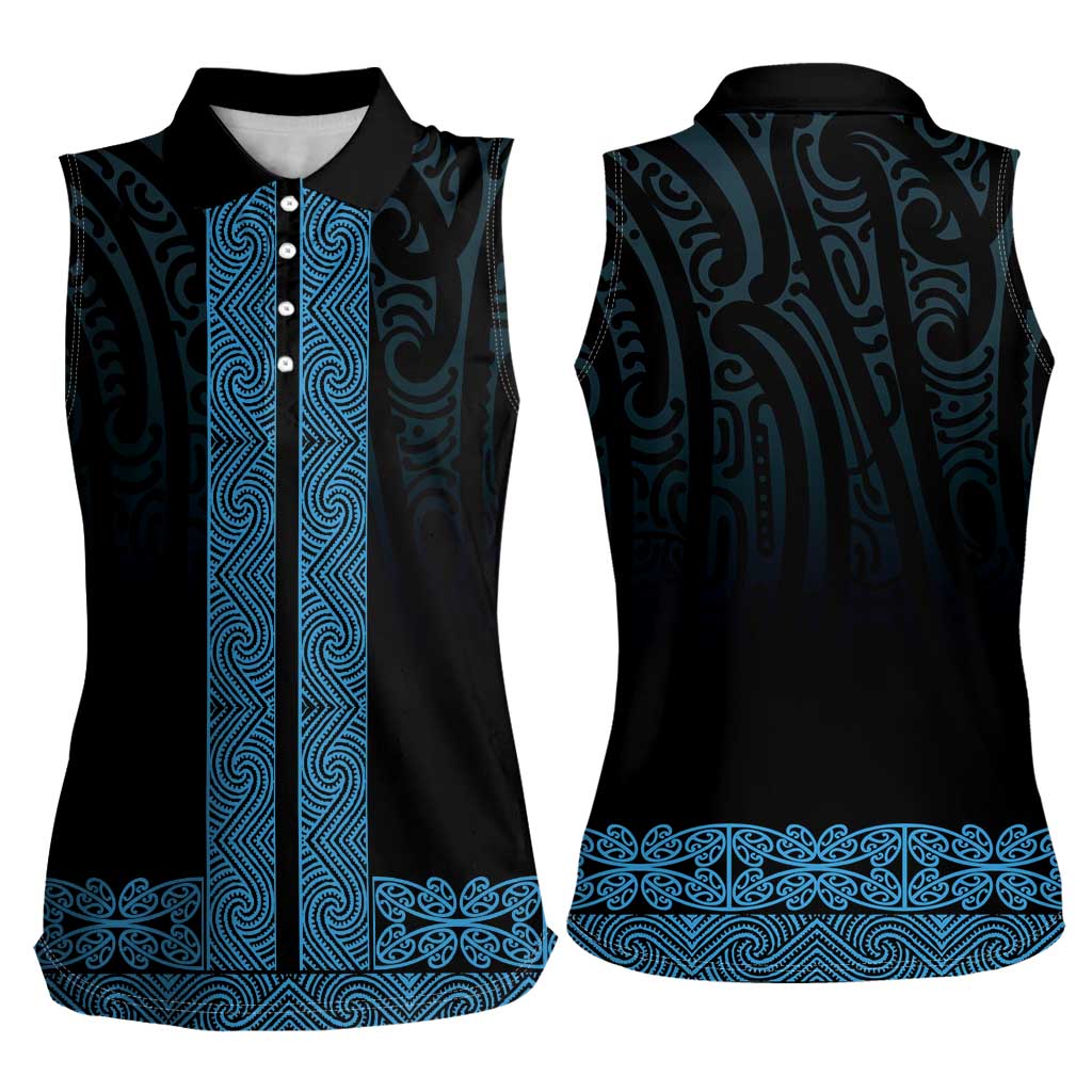 New Zealand Maori Kowhaiwhai Women Sleeveless Polo Shirt Kikorangi Maui and Mangopare