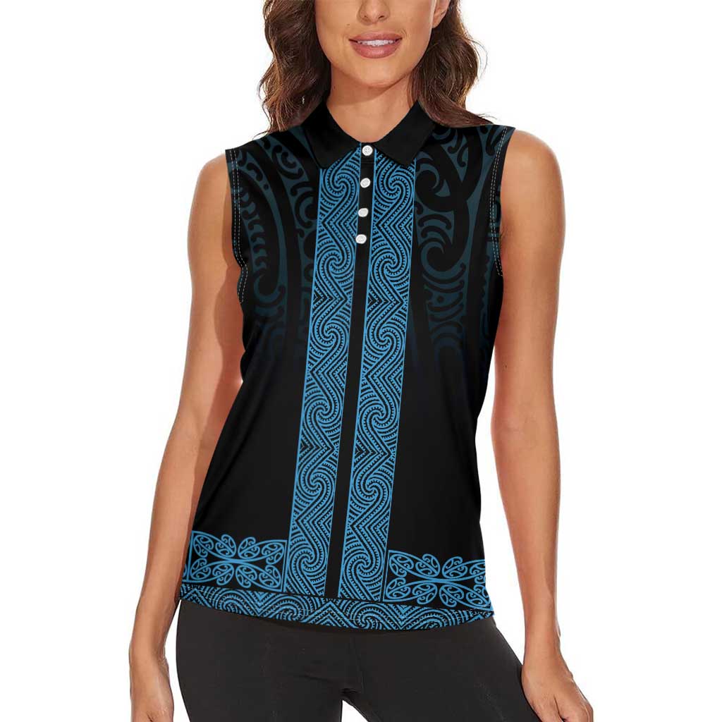 New Zealand Maori Kowhaiwhai Women Sleeveless Polo Shirt Kikorangi Maui and Mangopare