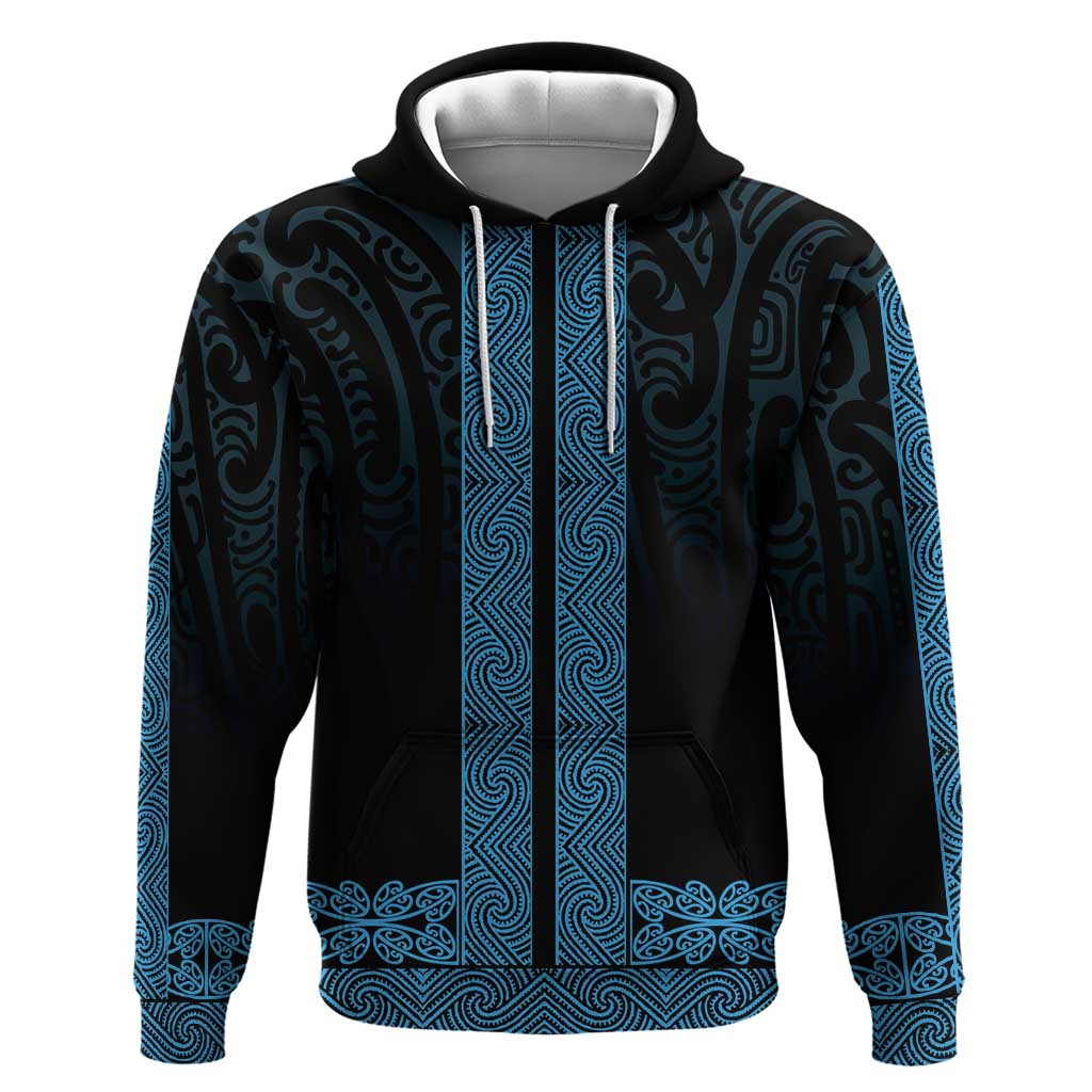 New Zealand Maori Kowhaiwhai Zip Hoodie Kikorangi Maui and Mangopare