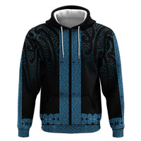 New Zealand Maori Kowhaiwhai Zip Hoodie Kikorangi Maui and Mangopare