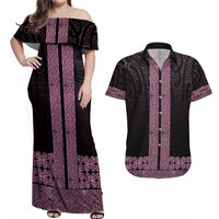 New Zealand Maori Kowhaiwhai Couples Matching Off Shoulder Maxi Dress and Hawaiian Shirt Mawhero Maui and Mangopare