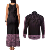 New Zealand Maori Kowhaiwhai Couples Matching Tank Maxi Dress and Long Sleeve Button Shirt Mawhero Maui and Mangopare