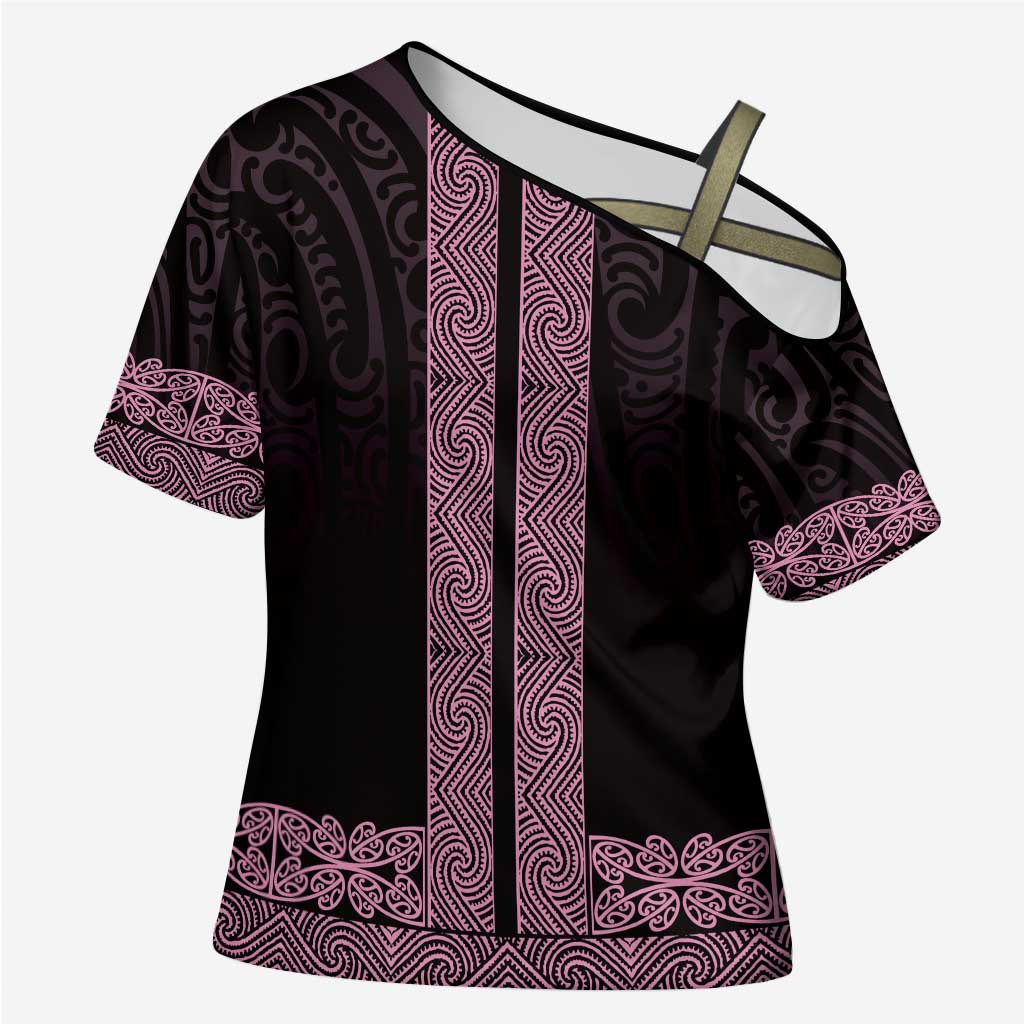 New Zealand Maori Kowhaiwhai Cross Shoulder Shirt Mawhero Maui and Mangopare - Polynesian Pride