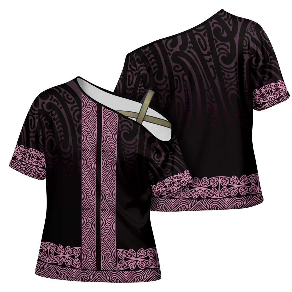 New Zealand Maori Kowhaiwhai Cross Shoulder Shirt Mawhero Maui and Mangopare - Polynesian Pride