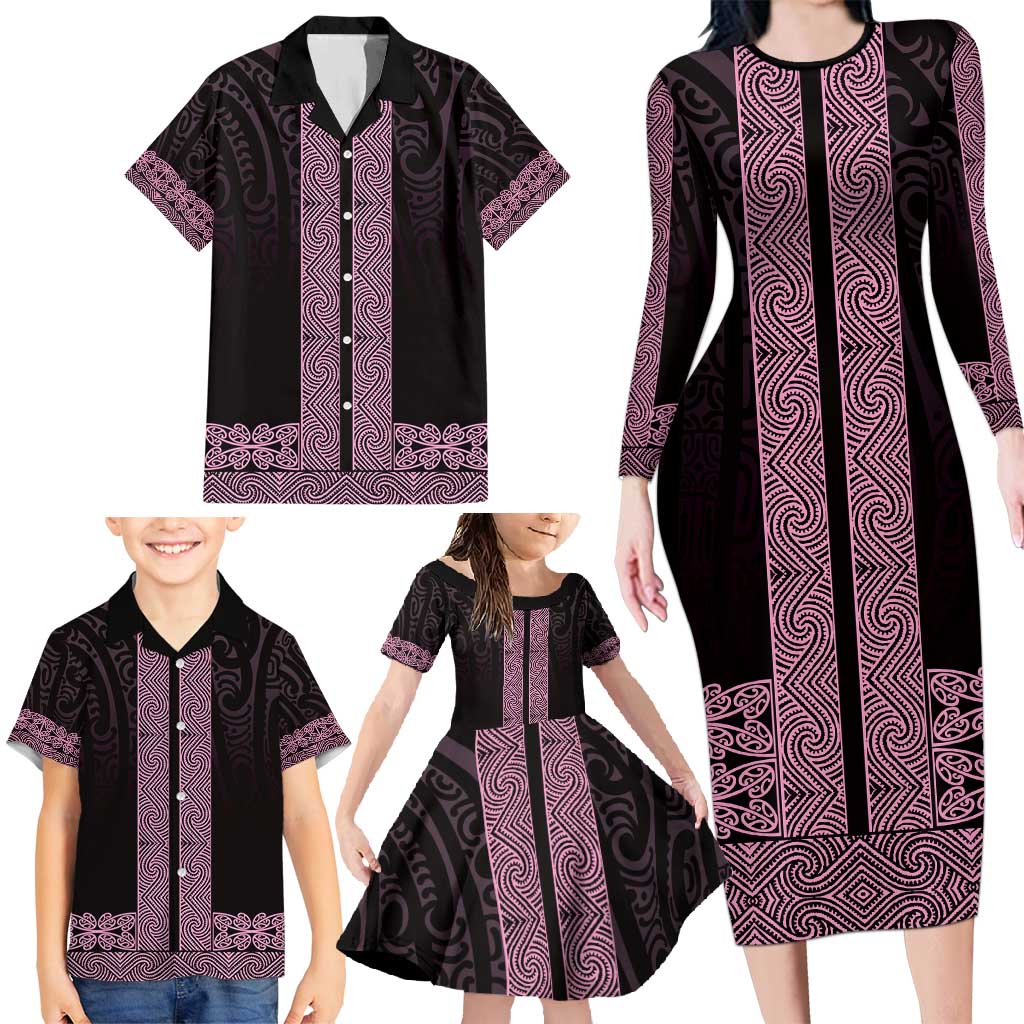 New Zealand Maori Kowhaiwhai Family Matching Long Sleeve Bodycon Dress and Hawaiian Shirt Mawhero Maui and Mangopare