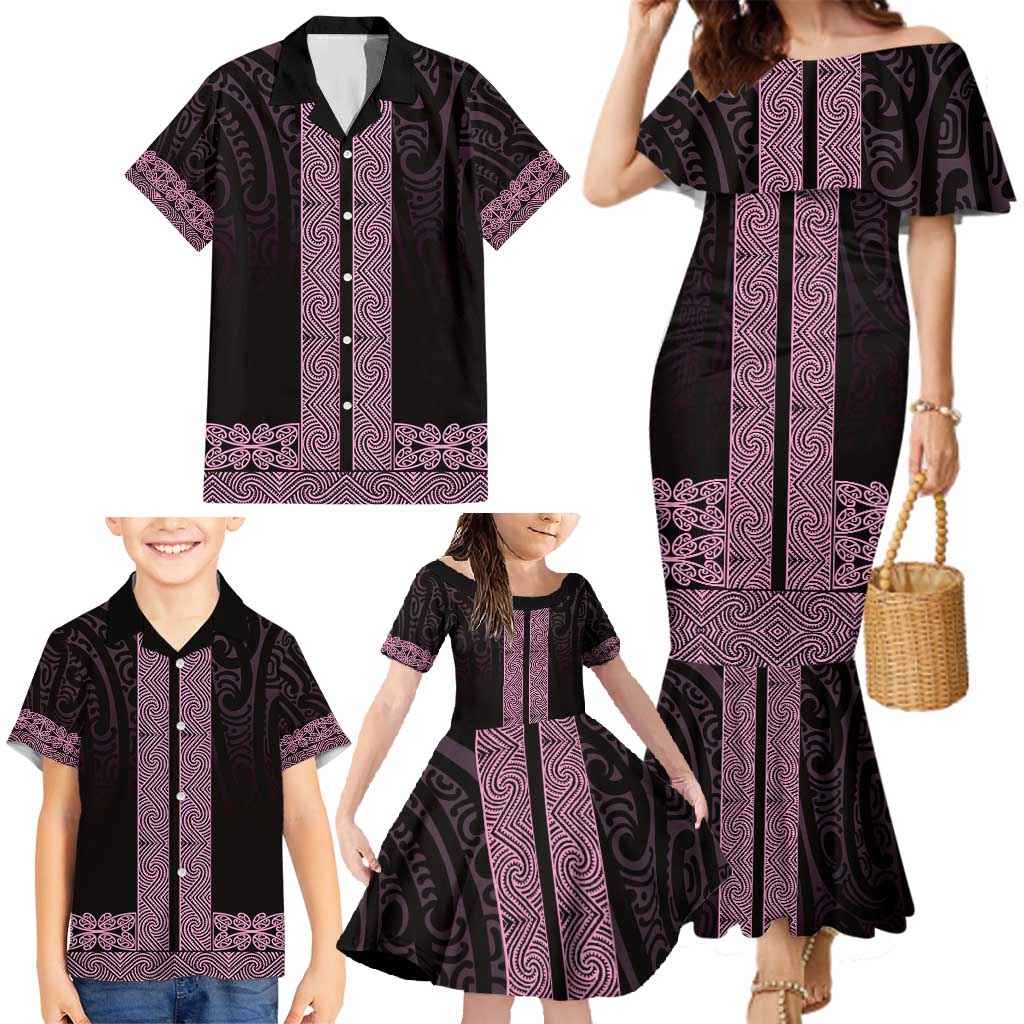 New Zealand Maori Kowhaiwhai Family Matching Mermaid Dress and Hawaiian Shirt Mawhero Maui and Mangopare