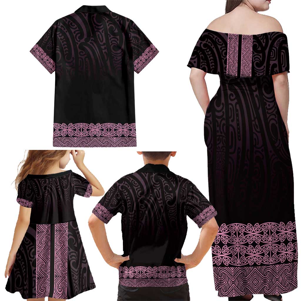 New Zealand Maori Kowhaiwhai Family Matching Off Shoulder Maxi Dress and Hawaiian Shirt Mawhero Maui and Mangopare