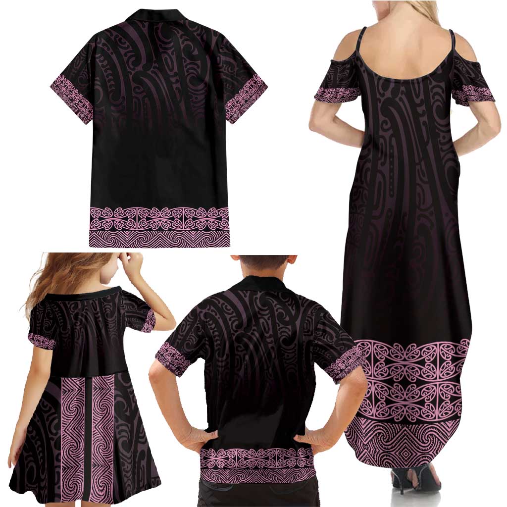 New Zealand Maori Kowhaiwhai Family Matching Summer Maxi Dress and Hawaiian Shirt Mawhero Maui and Mangopare