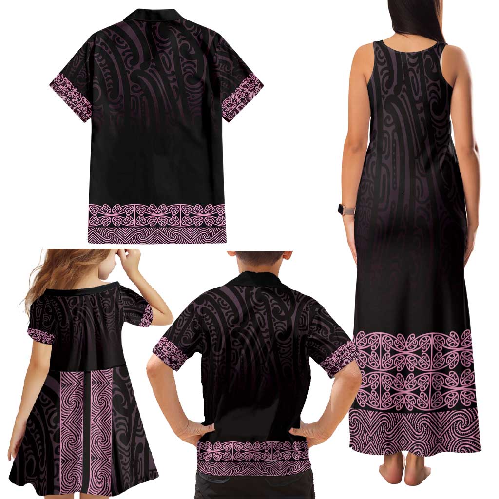 New Zealand Maori Kowhaiwhai Family Matching Tank Maxi Dress and Hawaiian Shirt Mawhero Maui and Mangopare