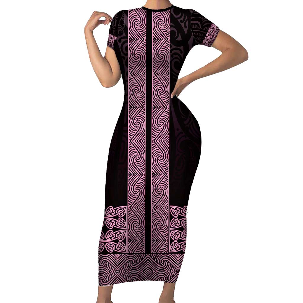 New Zealand Maori Kowhaiwhai Short Sleeve Bodycon Dress Mawhero Maui and Mangopare