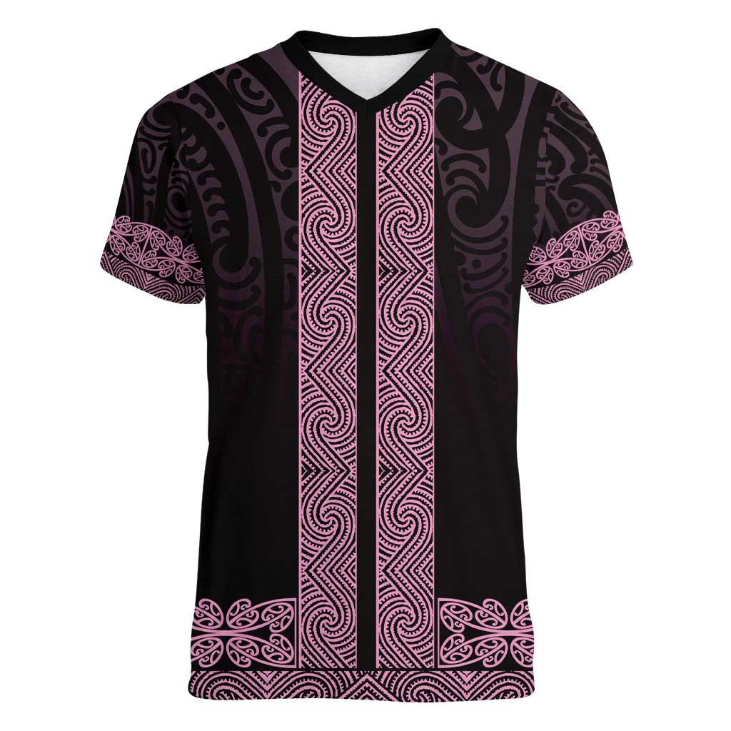 New Zealand Maori Kowhaiwhai Women V-Neck T-Shirt Mawhero Maui and Mangopare