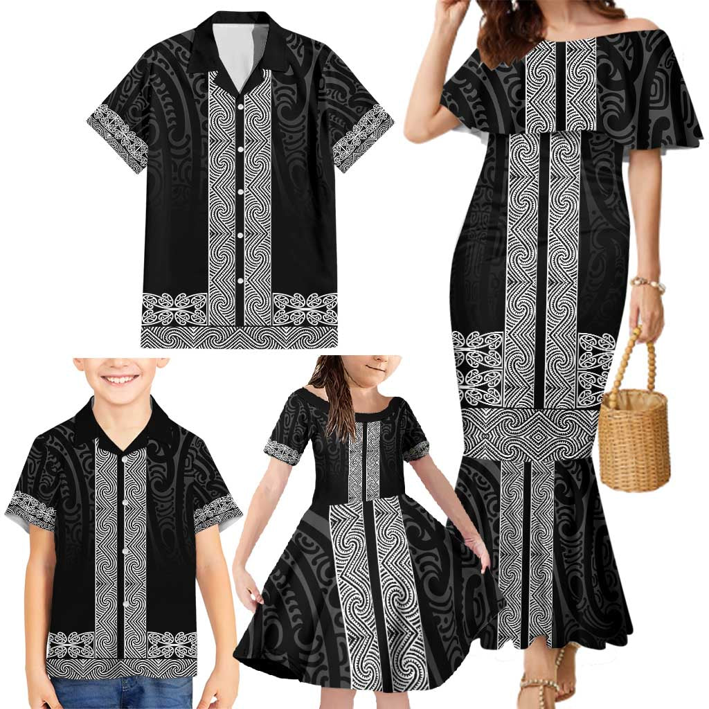 New Zealand Maori Kowhaiwhai Family Matching Mermaid Dress and Hawaiian Shirt Pango Maui and Mangopare