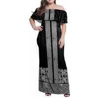 New Zealand Maori Kowhaiwhai Family Matching Off Shoulder Maxi Dress and Hawaiian Shirt Pango Maui and Mangopare