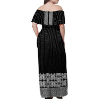 New Zealand Maori Kowhaiwhai Family Matching Off Shoulder Maxi Dress and Hawaiian Shirt Pango Maui and Mangopare