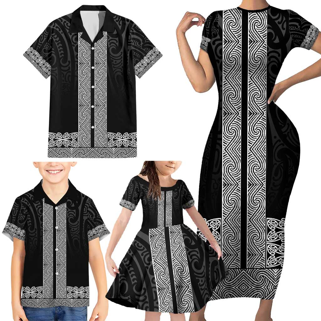 New Zealand Maori Kowhaiwhai Family Matching Short Sleeve Bodycon Dress and Hawaiian Shirt Pango Maui and Mangopare