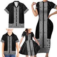 New Zealand Maori Kowhaiwhai Family Matching Short Sleeve Bodycon Dress and Hawaiian Shirt Pango Maui and Mangopare