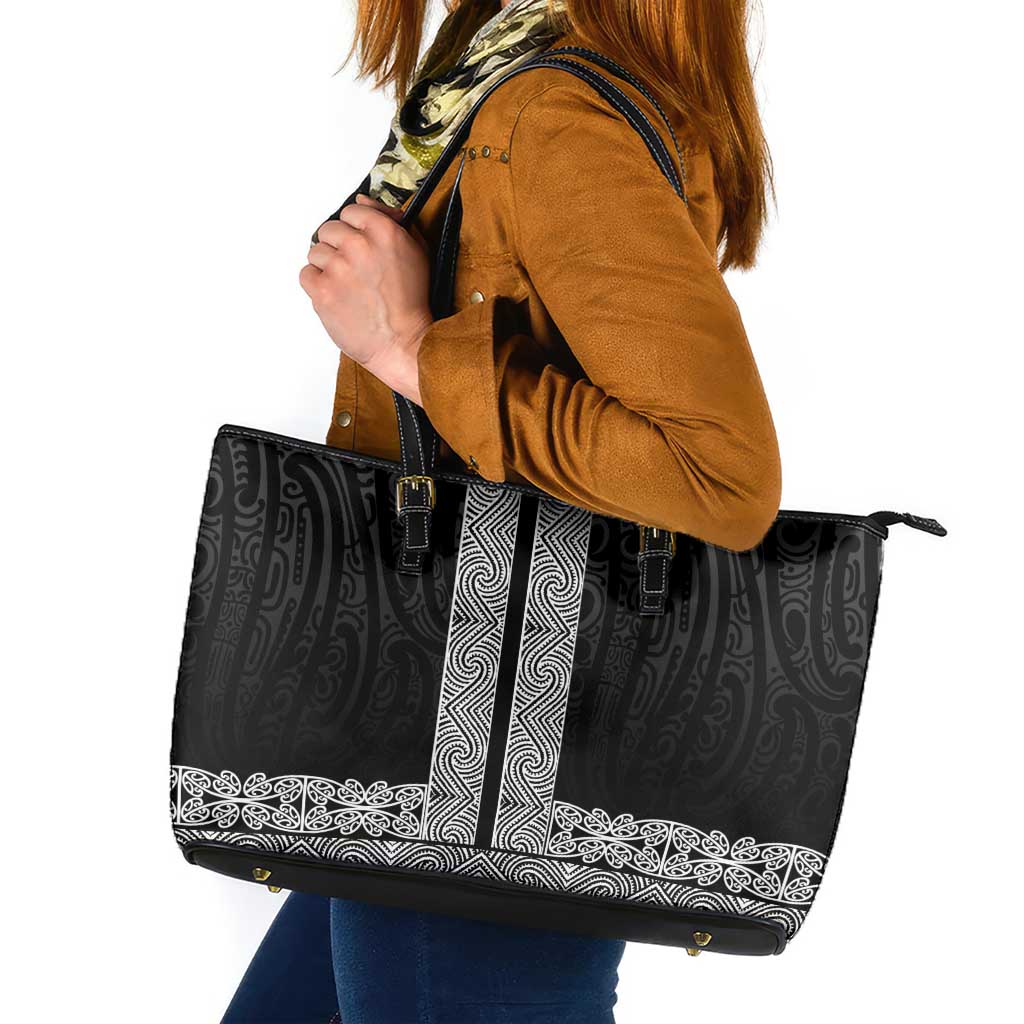 New Zealand Maori Kowhaiwhai Leather Tote Bag Pango Maui and Mangopare